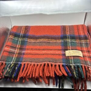 Textilimpex ANNA‎ 100% Wool Travel Fringed Throw Blanket Japan Tartan Vtg
